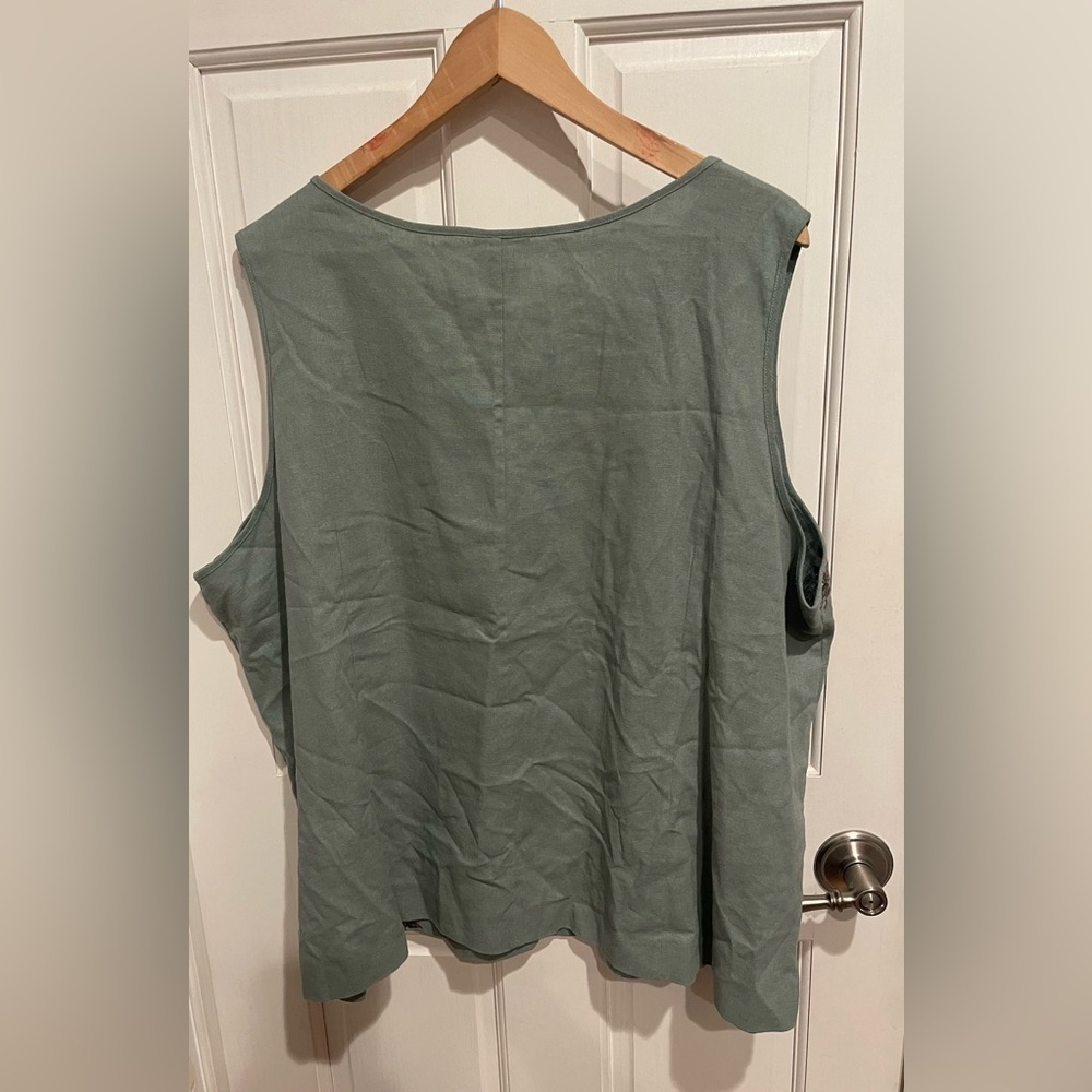 I.S.C. Linen Blend Mossy Green Embellished Sleeveless Tank and Blouse Combo 3X - Picture 5 of 8
